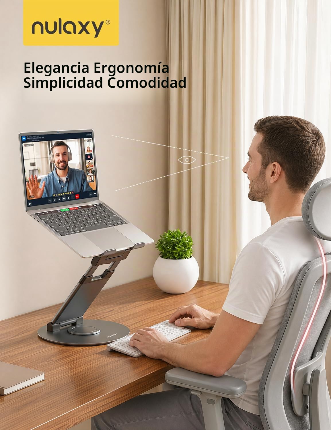 Nulaxy Soporte Portátil Altura Ajustable de hasta 21 Pulgadas, Soporte Ergonómico Ordenador Portátil con Base Giratoria de 360 Grados Laptop Stand Compatible con Todas Las Portátiles de 10-17", Gris