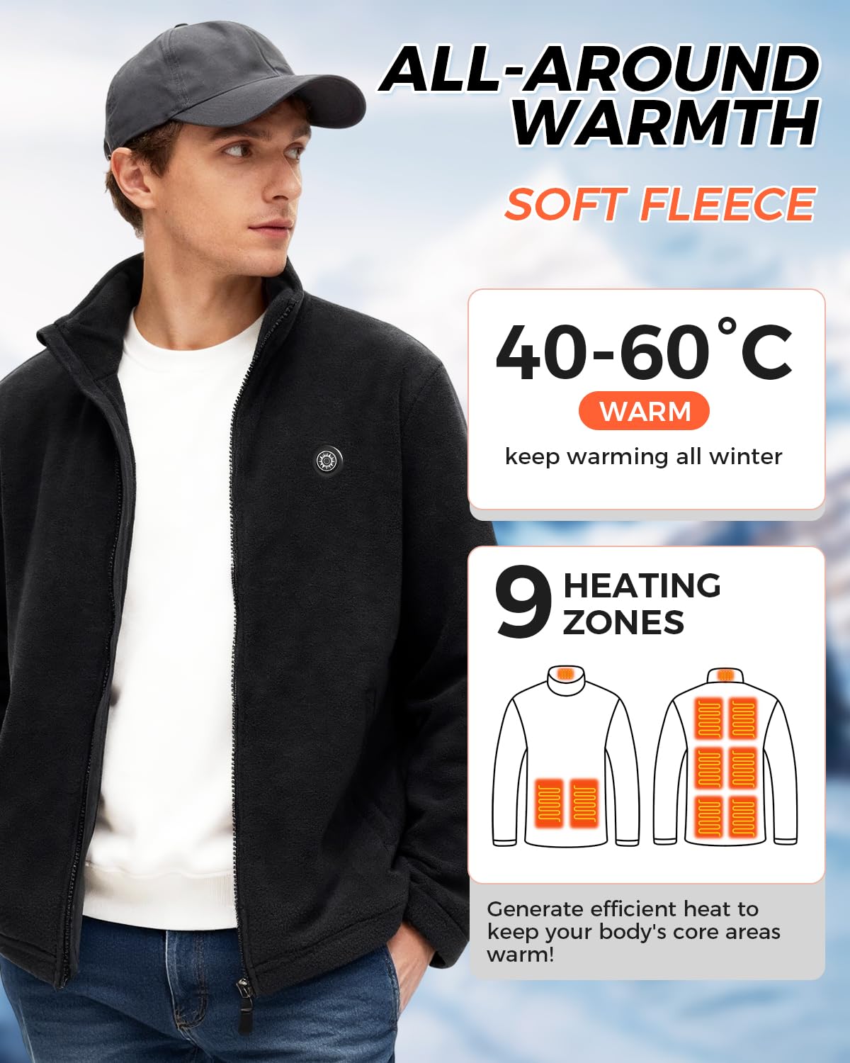 Chaleco Calefactable Hombre Mujer,Chaqueta Calefactable con Bateria 10000mAh,3 Temperaturas 9 Zonas de Calefacción,Electrico Chaleco Chaqueta Térmico Ropa Calefactables Inteligentes Para el Invierno