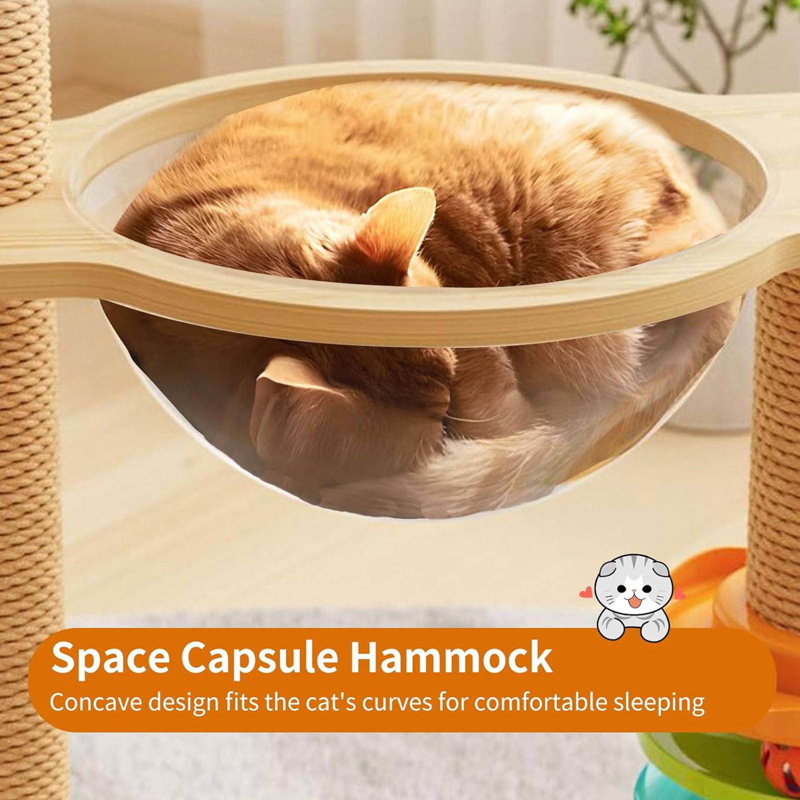 Árbol para Gatos, Moderna Torre para Gatos De Interior, Estructura De Madera De Densidad Media De 60" De Alto con Hamaca, Poste para Rascar Y Juguete para Gatos Pequeños Y Grandes