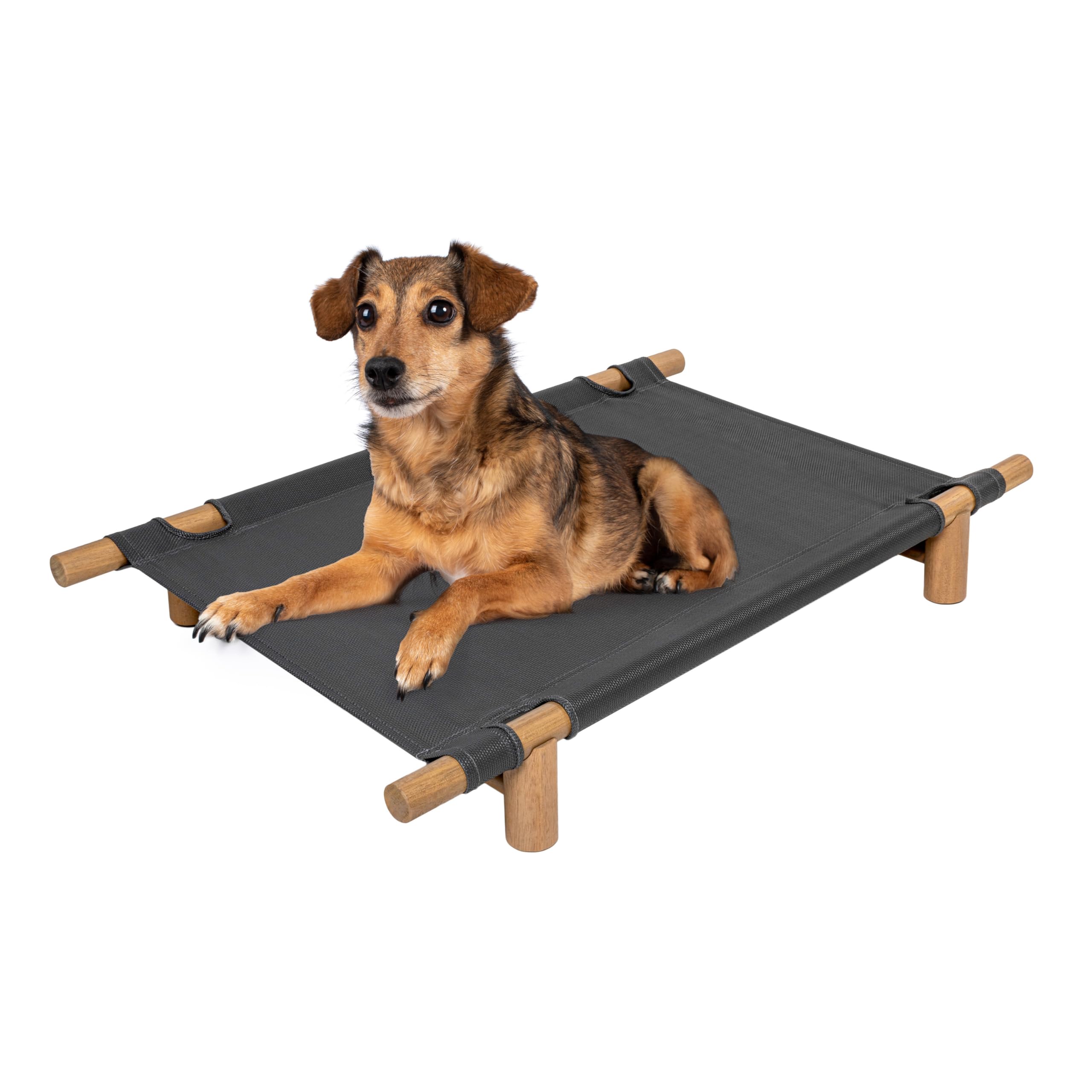 DBD5000B Chester 32" Modern Minimalist Wood Frame Elevated Outdoor Dog Bed, Graphite/Light Teak
