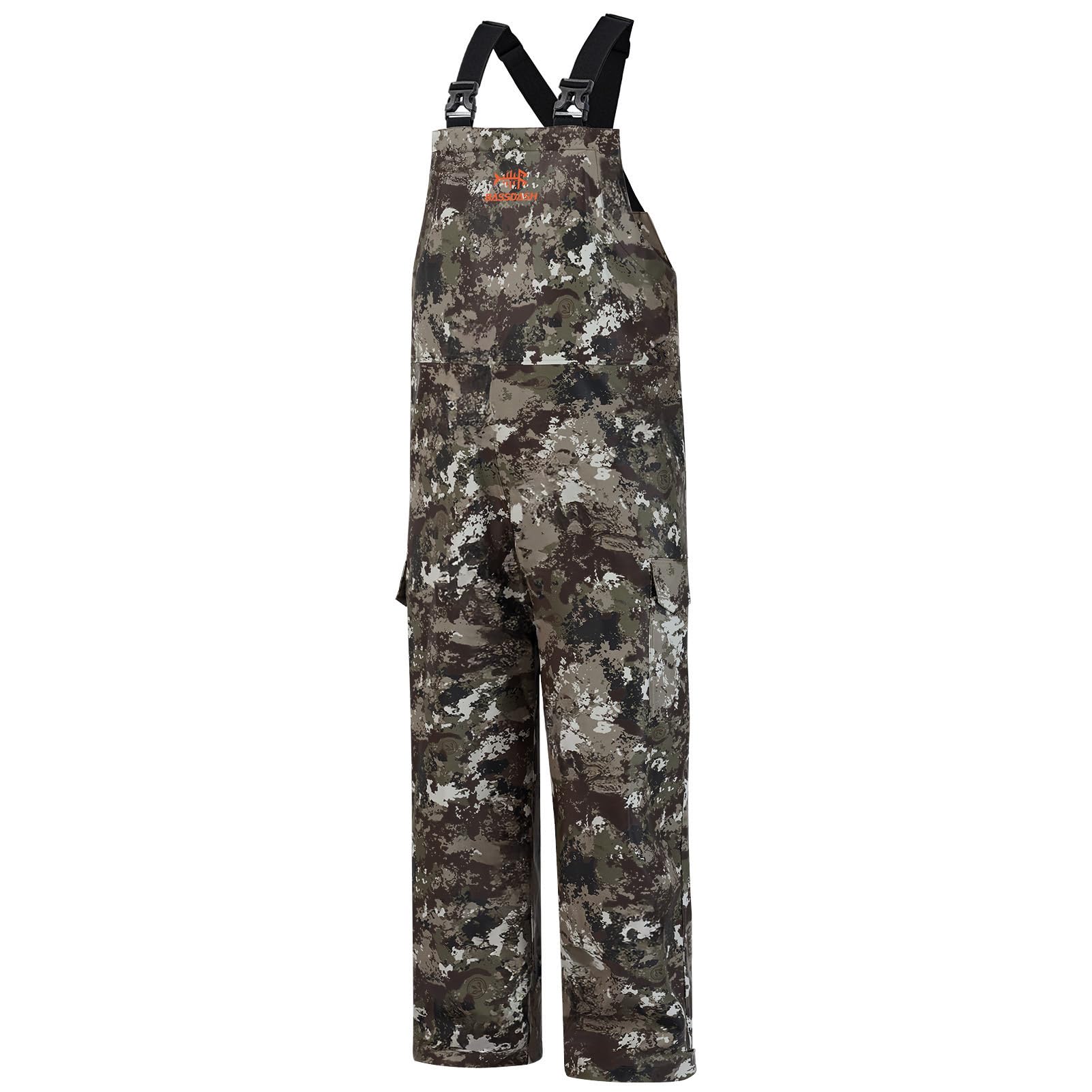 BASSDASH Men’s Waterproof Fishing Bibs Stain Resistant Rain Pants Adjustable Lightweight Pu-Coated Workwear Overalls