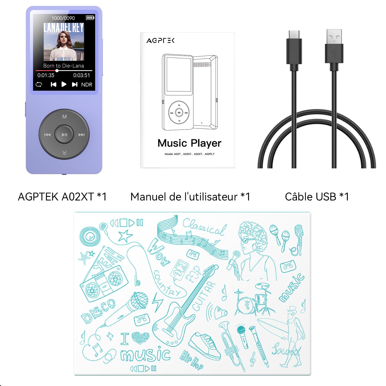 AGPTEK Lecteur MP3 Bluetooth 5.3 32Go, Baladeur MP3 Numérique pour Enfants