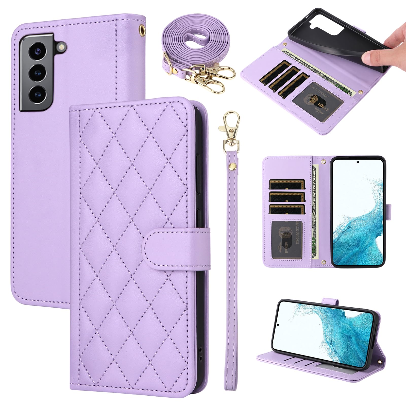 Furiet Wallet Case for Samsung Galaxy S21 5G 6.2 inch with Wrist Strap, Shoulder Strap, Multiple Card Slots Folio Purse, PU Leather Stand Accessories