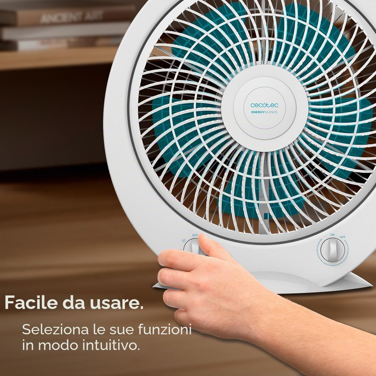 Cecotec - Ventilatore da pavimento quadrato Box Fan, EnergySilence 4500 Power Box. 45W, Diametro 12 Pollici, 5 Lame, 3 Velocità, Timer 1h, Griglia Girevole e Massima Sicurezza