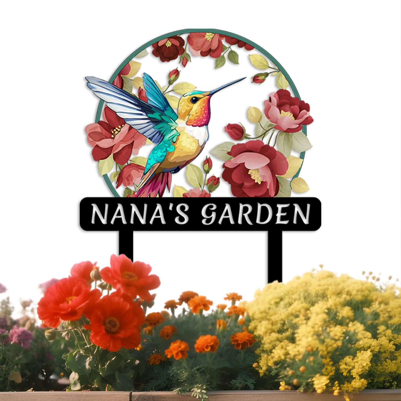 Met5kdm Style-5 Personalised Garden Sign,Custom Metal Colorful Bird And Flowers Yard Stake For Outside,Customized Name Sign,Gifts For Gardeners