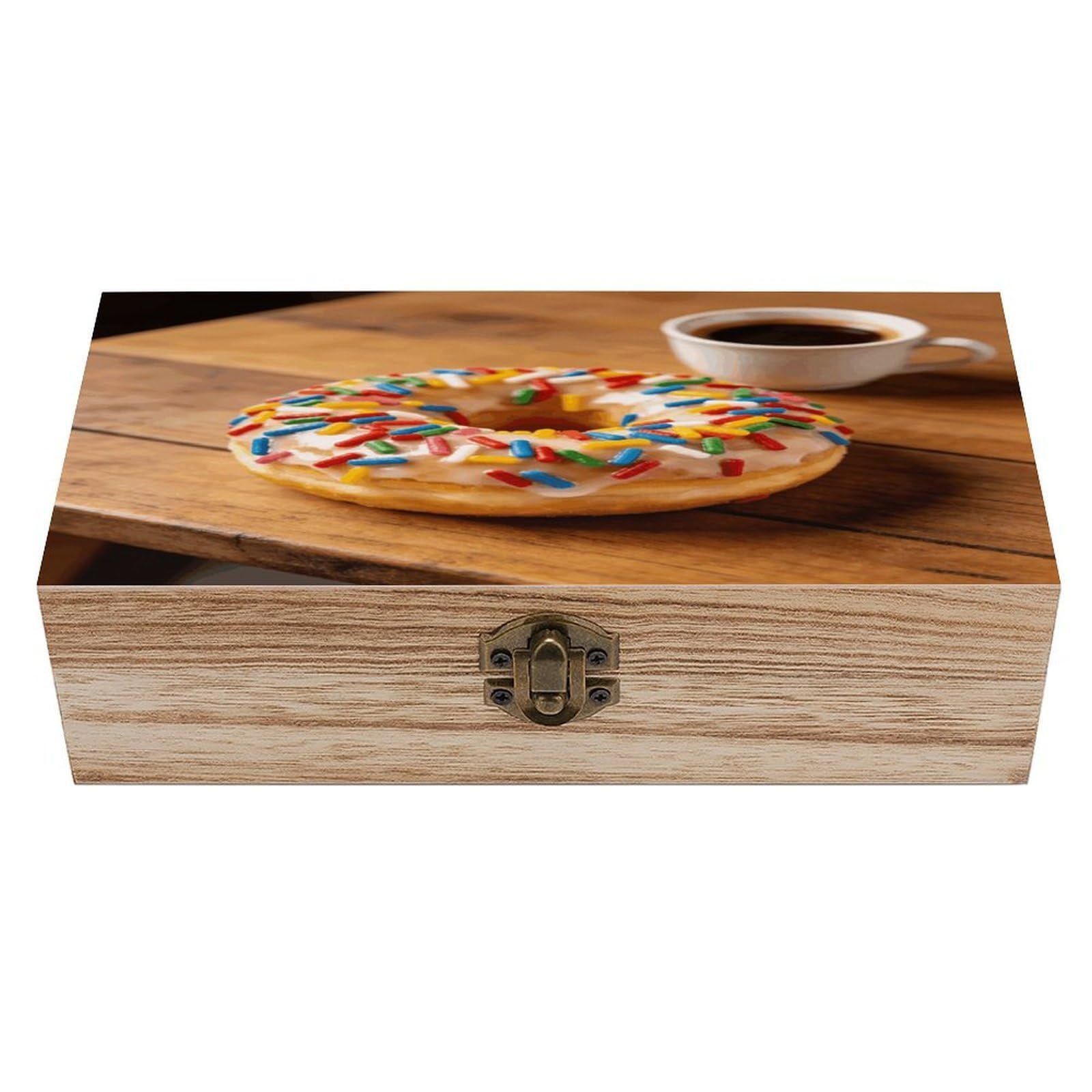 Khauerbc Men's Style Doughnut Locked Wooden Keepsake Box With Hinged Lid For Crafts And Photo Storage,Keepsake Box Jewellery Organiser Unique Gift Ideas For & Wo