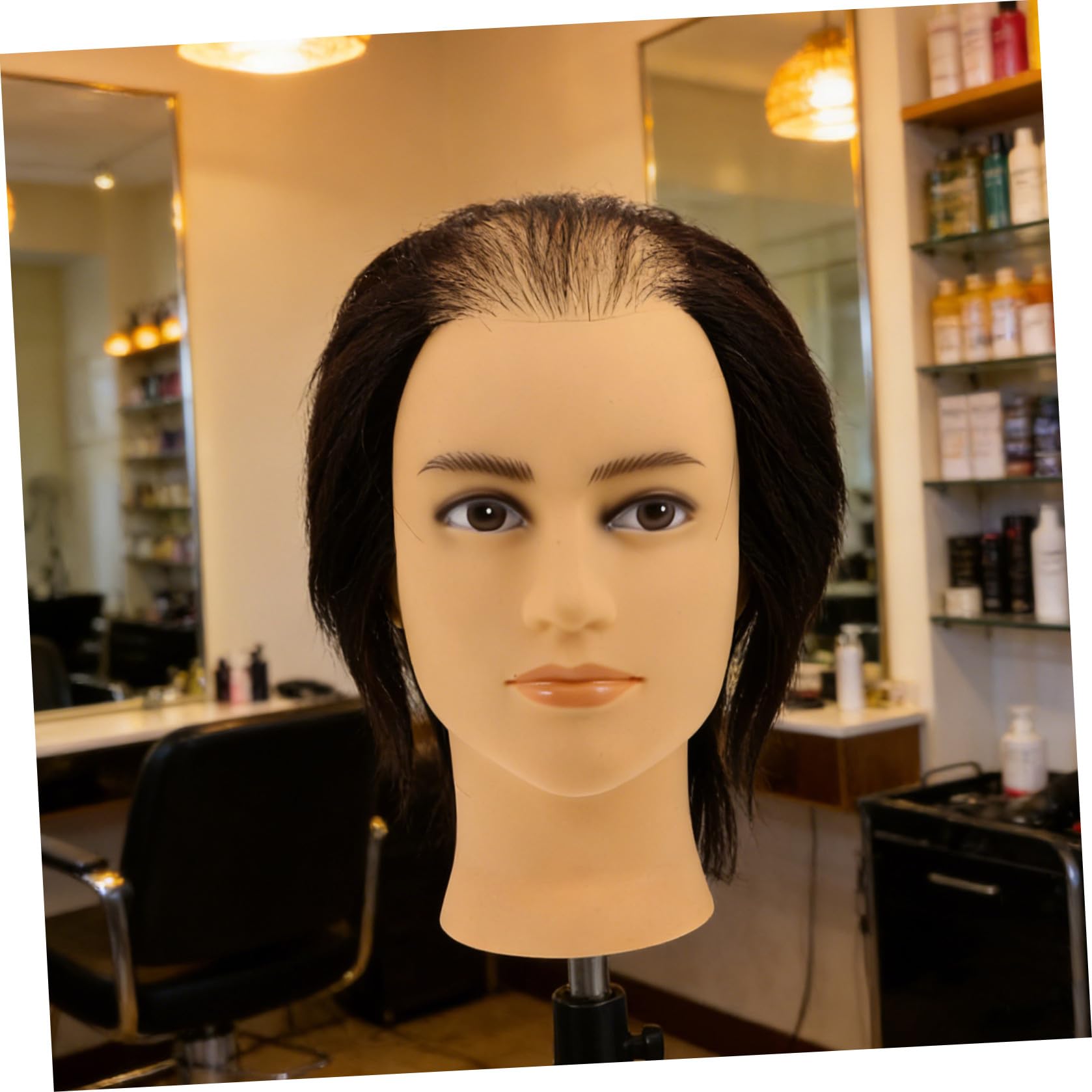 HEALLILY di Manichino con Chioma Realistici Neri per Parrucchieri in Pvc Regolabile per Barber Shop e Scuole di