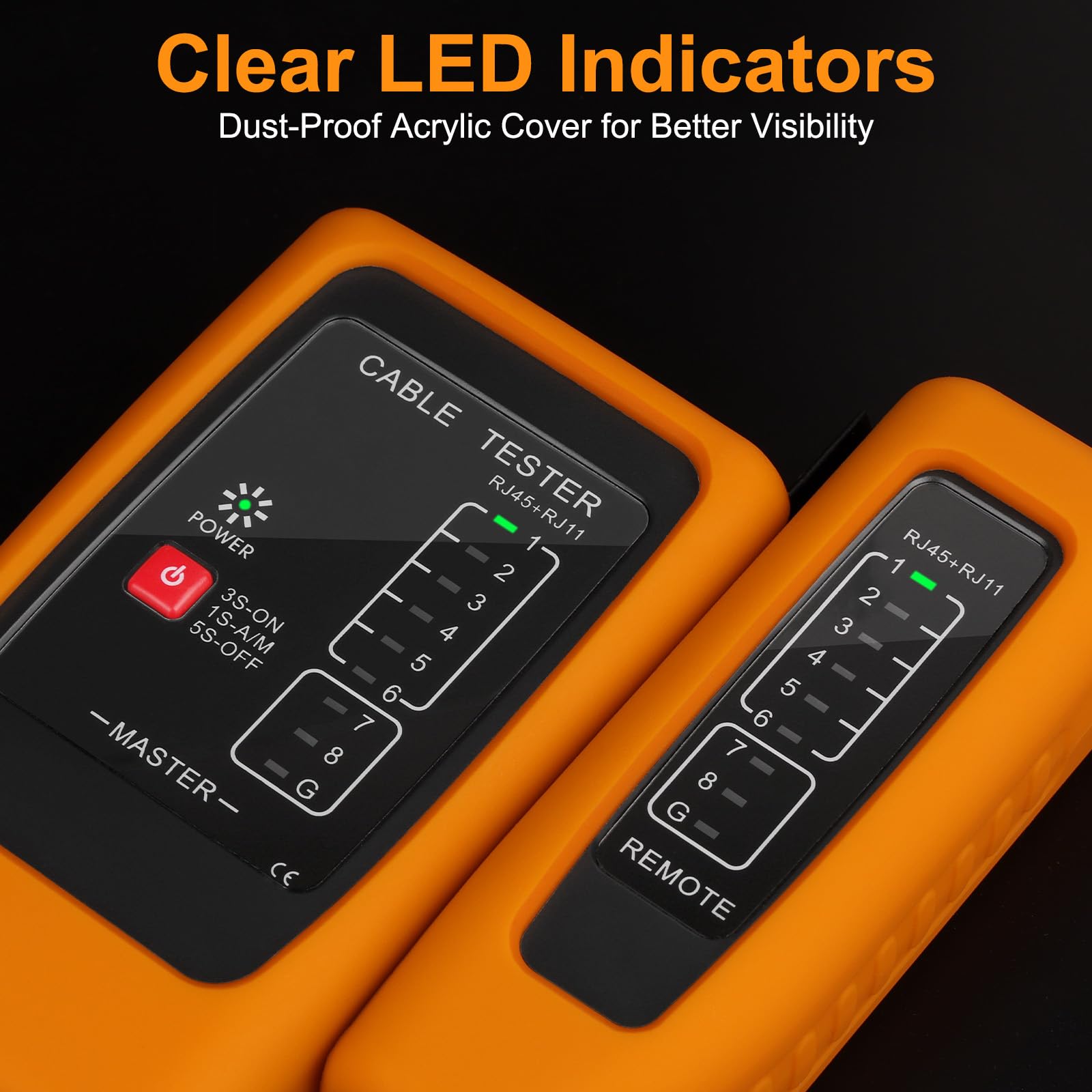 Tester Cavi di Rete RJ45 RJ11 con Test PoE fino a 300 m, Misurazione Lunghezza Cavo, Rilevamento Cortocircuito e Guasti, Compatibile CAT5 CAT6 CAT7 CAT8, Tester LAN per Ethernet e ISDN