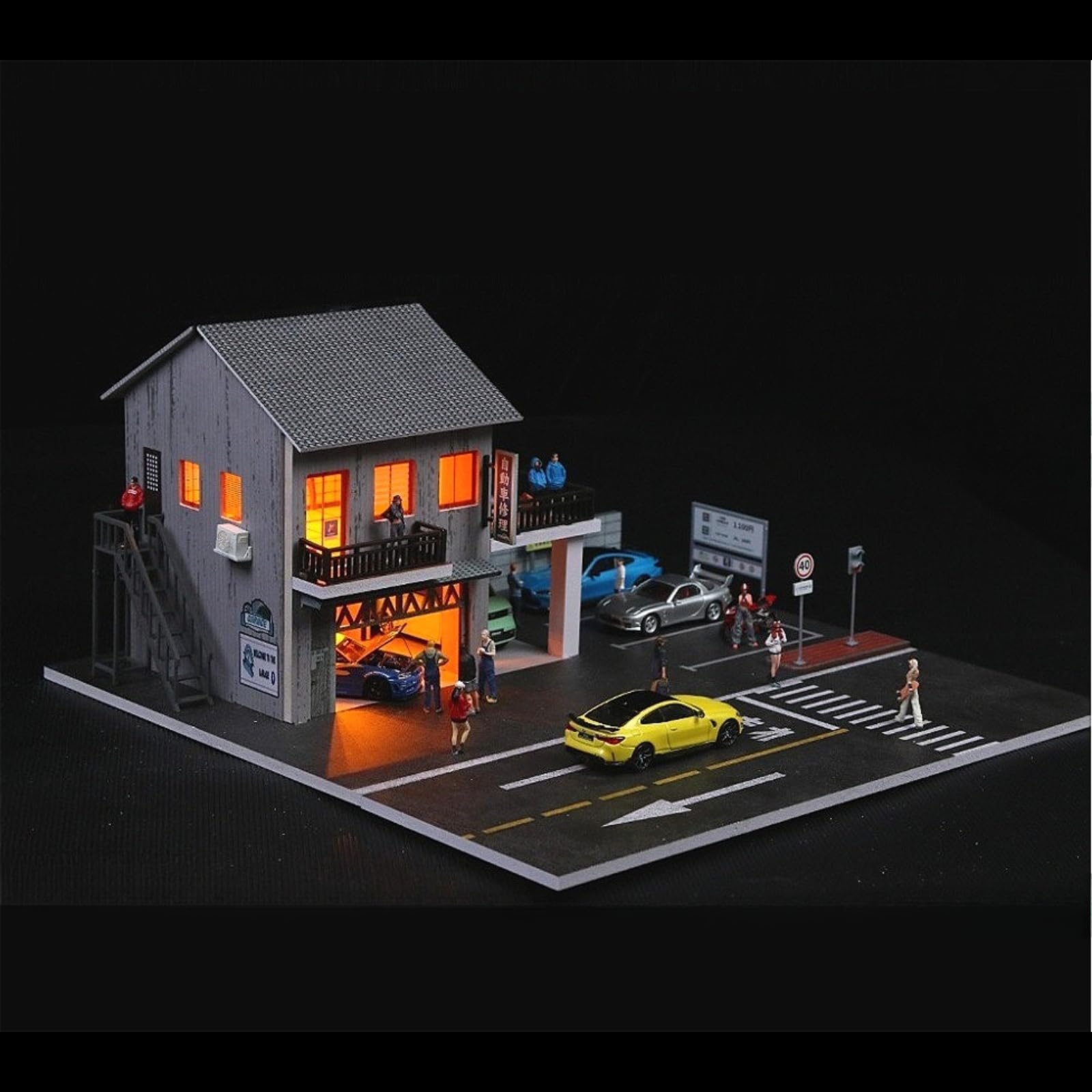 NUEIOVRW 1:64 Diorama Garage Model, LED Lighting Parking Scene