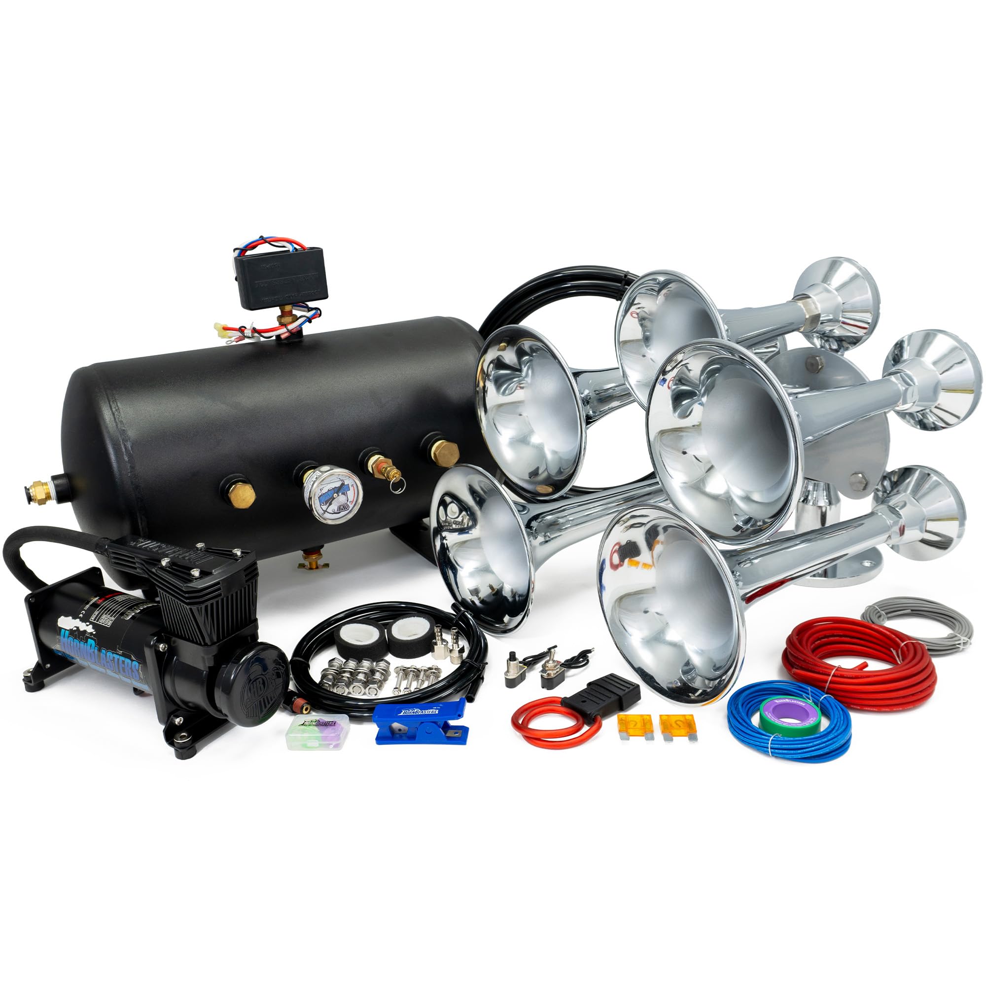 HornBlasters Admiral 544K 5 Gallon 150PSI Train Horn Kit - 5 Chrome Trumpets - Huge Sound