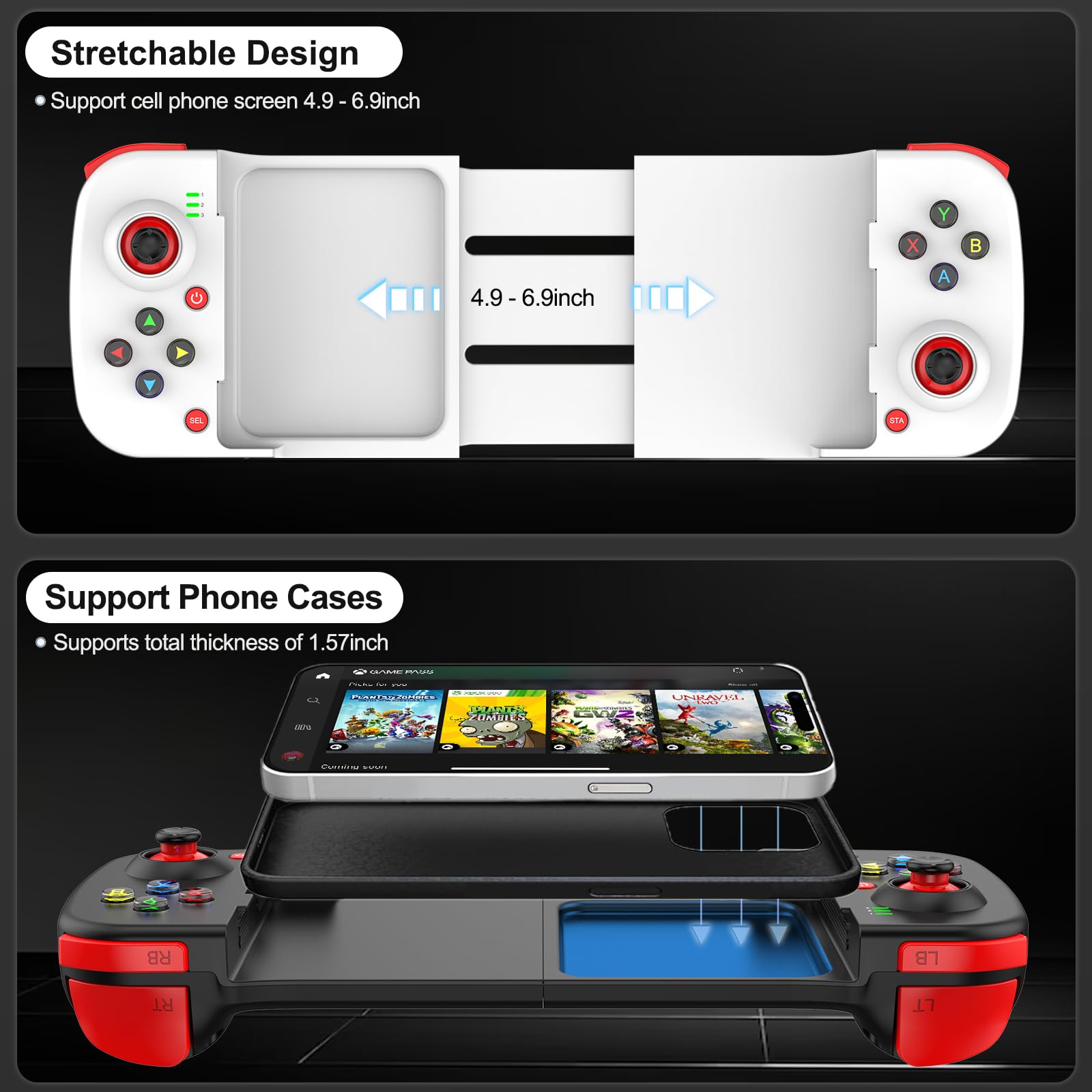 Wireless Gaming Controller for iPhone/iPad/iOS/Android/Samsung/PC Gamepad Joystick with Back Button, Analog Triggers, Stretchable, Bluetooth 5.0 Low Latency, Direct Play for CODM,Diablo Immortal-Weiß