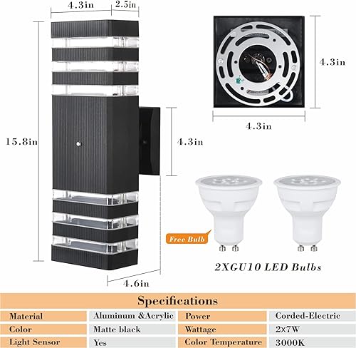 Miniatura 4 de Lámpara de pared al aire libre del anochecer al amanecer, luces de porche arriba y abajo, montaje en pared al aire libre, lámpara exterior