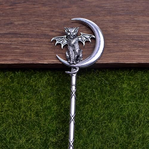 Miniatura 7 de LANGHONG 2 unidades de palos de pelo retro de luna creciente para mujer, gato y luna, accesorios para el cabello, pasadores de peinado (QHZB)