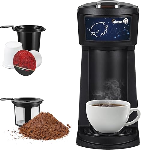 Miniatura 1 de Aiosa Constellation - Cafetera de taza individual 2 en 1 para cápsulas y molidos K Cup, cafetera de 6 a 14 onzas, operación de un botón de