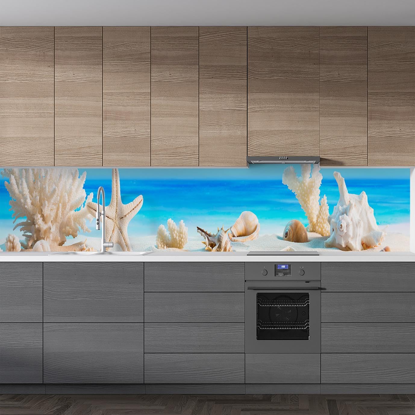 Mutfak Tezgah Arası Folyo Fayans Kaplama Folyosu Deniz Kabukları 60x400 CM