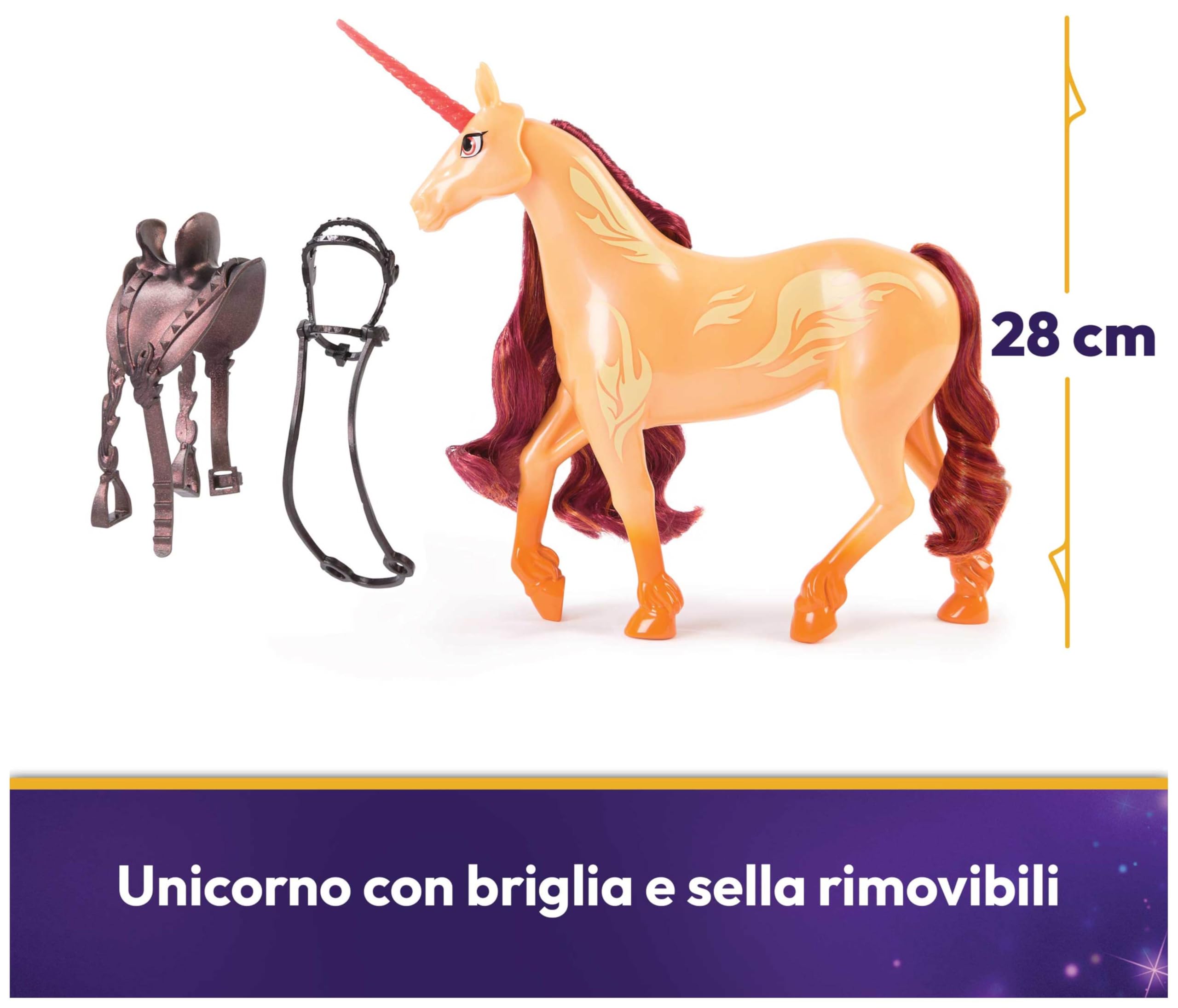 Unicorn Academy, Unicorno Cinder, 2 accessori da Equitazione,. Alto 27,9 cm, Compatibile con la bambola di Valentina, Bambole e Unicorni Giocattolo per Bambine dai 4 anni in su