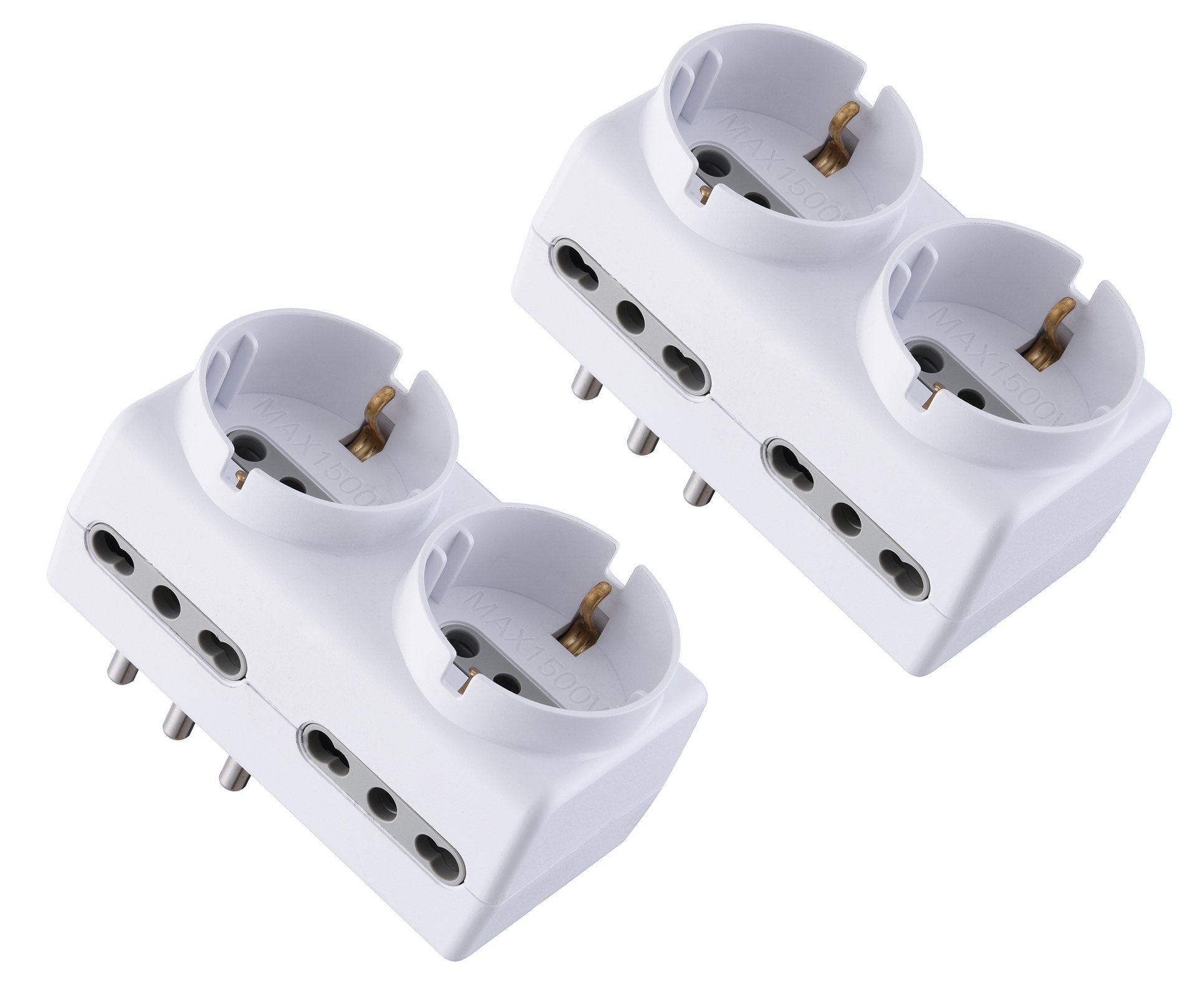 Electraline 92299 Set 2 Adattatori Multipresa 6 Posti 2 Schuko + 4 Bivalenti, Bianco - 4