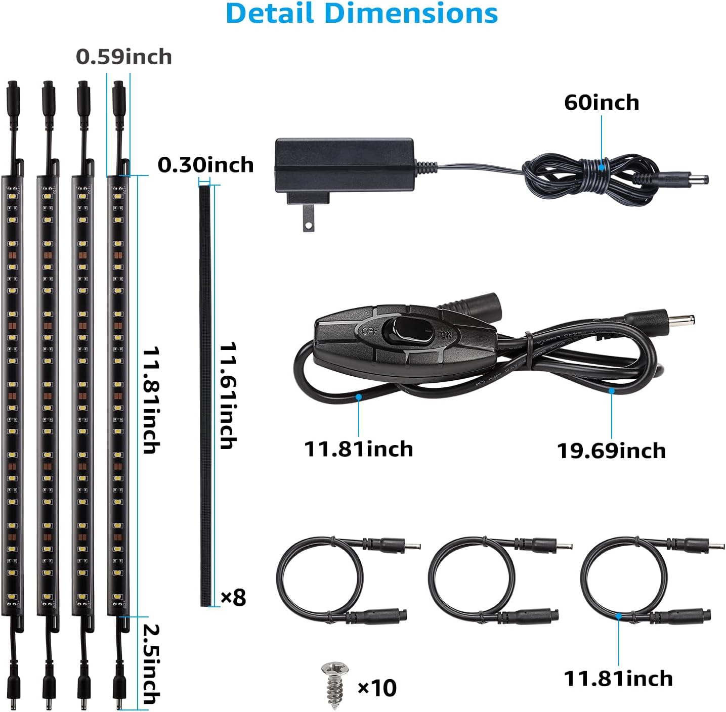 TORCHSTAR LED Safe Lighting Kit Bundle 39 Inches Interconnect Cable, 1-Pack (4) 12 Inch Rocker Switch Linkable Lighting Bars, 5000K Daylight & 4-Pack Gun Safe Lighting Kit Extension Cable