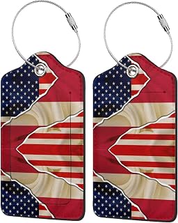 Luggage Tags USA Austria Austrians American Flag Friendship for Suitcases Pu Leather with Durable Steel Loop Address Card Bag Tags Privacy Protection Travel Accessories Essential 2 Pcs