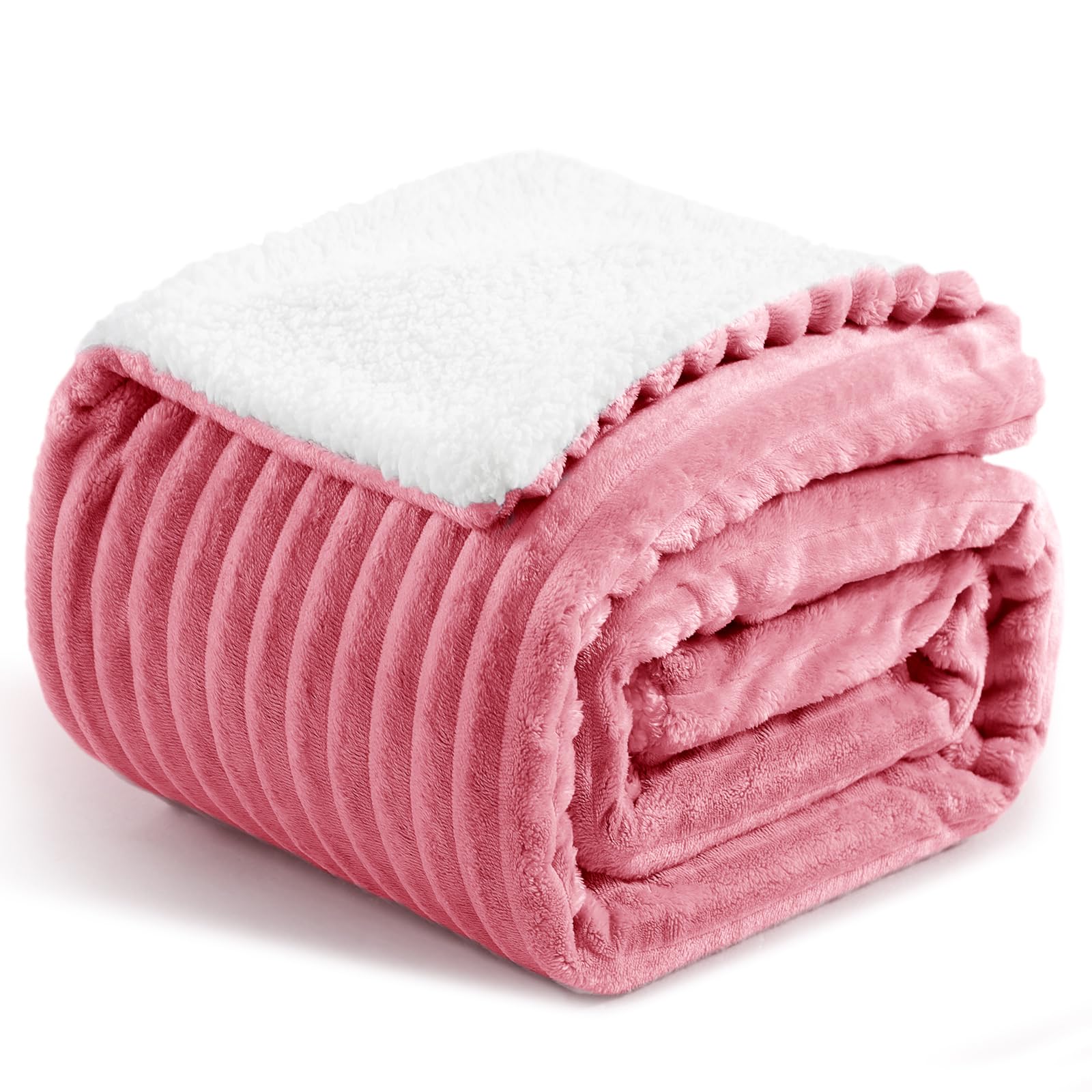 Aisbo Dicke Cord Sherpa Decke Rosa - Warme Kuscheldecke Flauschig 130x150 cm Winter Plüsch Kuscheldecken als Sofadecke Couchdecke Überwurf Wohndecke