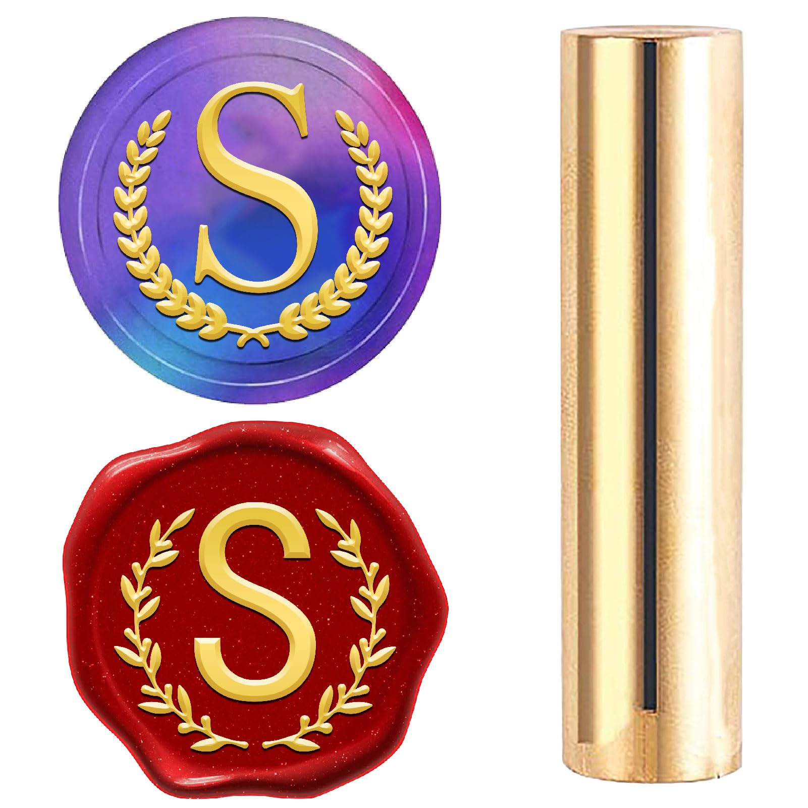 CRASPIRE 2 Sides Pattern Wax Seal Stamp 15mm Mini Soild Brass Letter S Initial Olive Leaf Wedding Vintage Sealing Stamp for Invitations Envelopes Card DIY Craft Birthday Decorative Gift Embellishment โ image 1