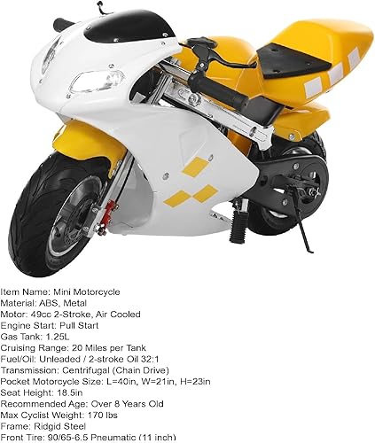 Miniatura 8 de Mini motocicleta de gasolina de 2 tiempos, tanque de gasolina de 49 cc, mini motocicleta, faros dobles de alto brillo, manillar de goma, tanque de