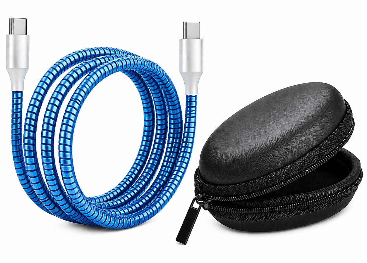 Cable Protector with Portable Headphone Storage Hard Case | Charger Wire Protector for Type-C, iPhone, Earphones & USB | Flexible Full Length Cable Saver with Multi Use Organizer Pouch-image-19