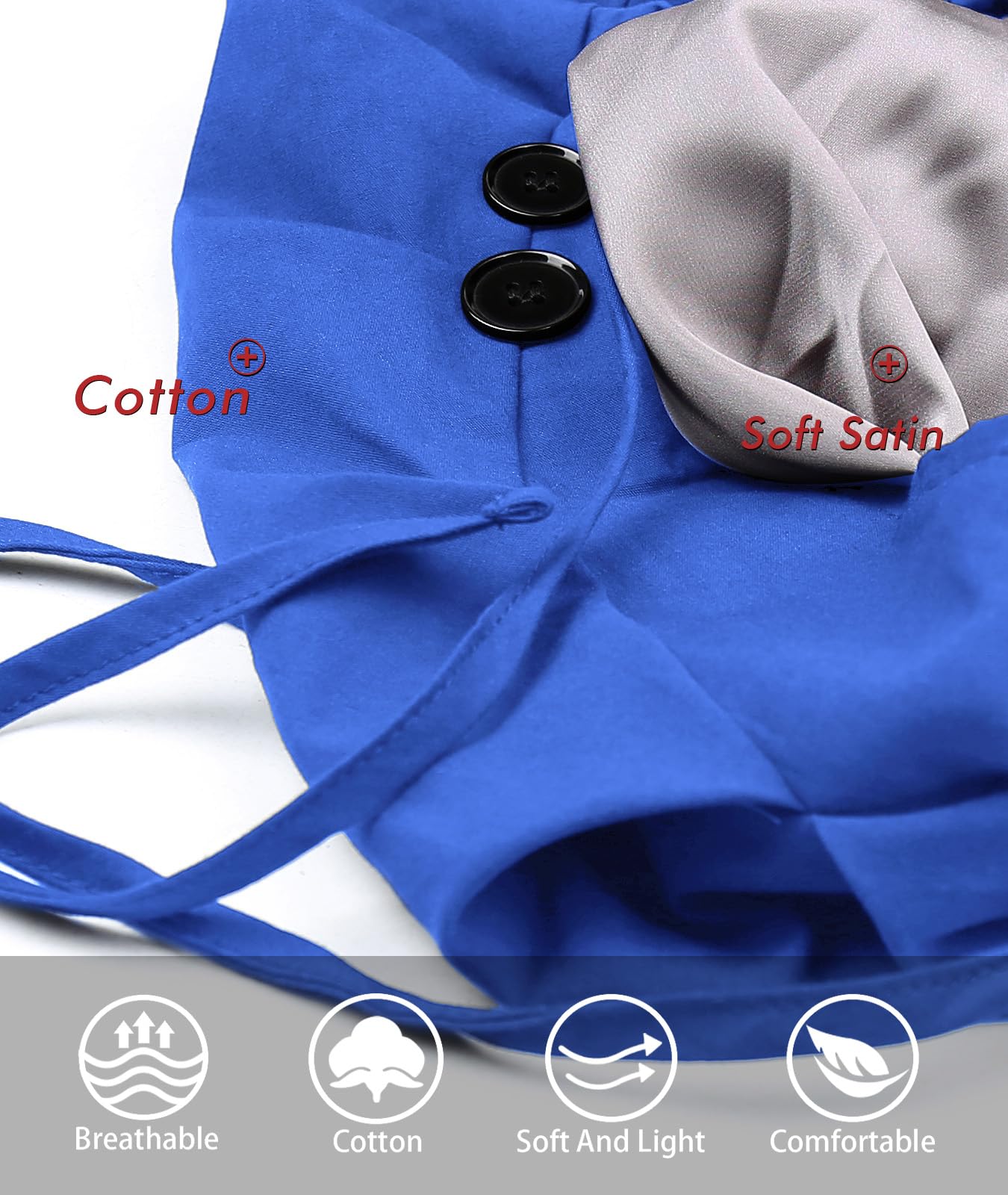 Large Work Cap for Long Ponytail Hair Women Silk Satin Lined Royal Blue