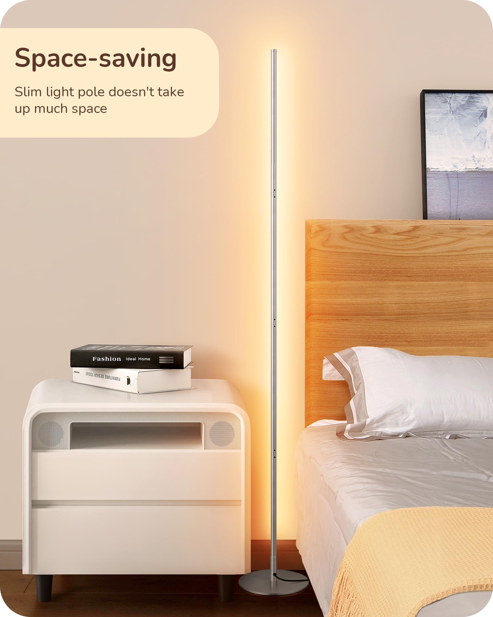 EDISHINE 2 Pack LED Floor Lamp, 146cm Minimalist Dimmable Standing Lamp with Foot Switch, Stepless Dimming - Image 3