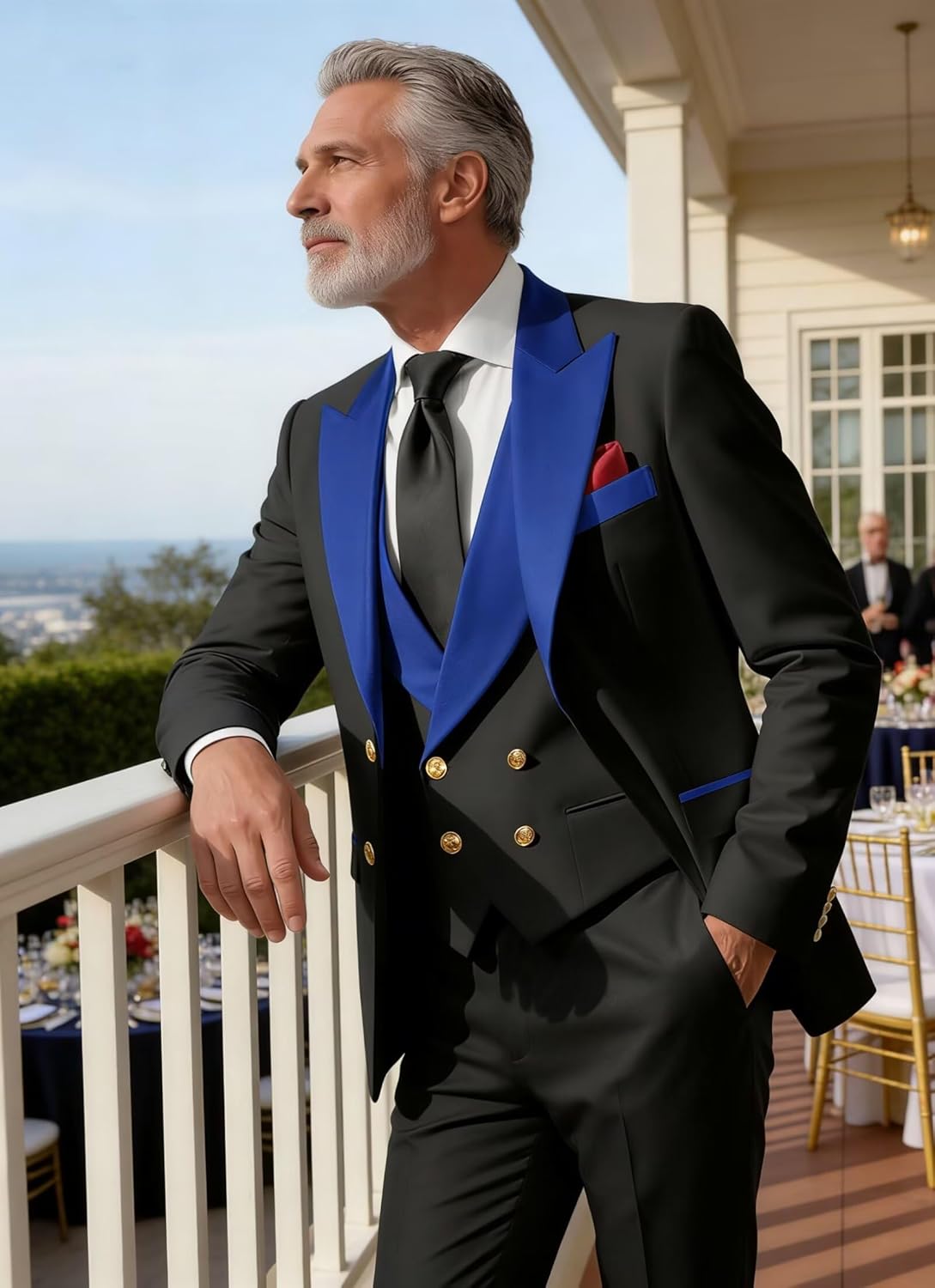 3 Pieces Double Breasted Tuxedos Suit Slim Fit Suits for Men Wedding Groom Suit Tux Prom Suits Blazer Vest Pants