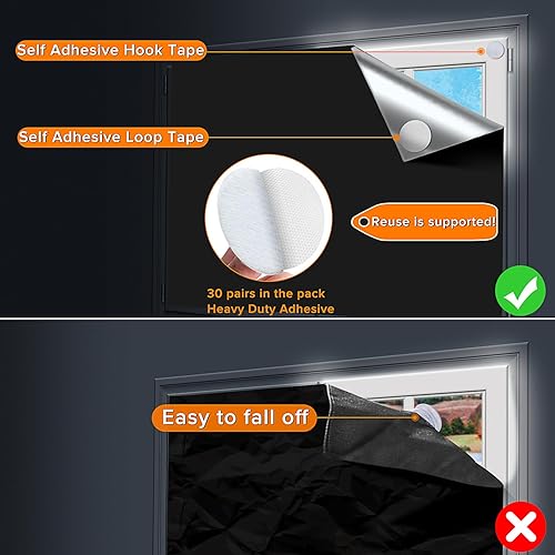 Miniatura 10 de Cortinas opacas portátiles, (79 x 57 pulgadas), persianas opacas 100% portátiles para cualquier ventana con 30 pares de pestañas de gancho y bucle