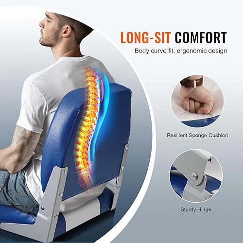 Miniatura 3 de VEVOR Asiento de barco, asiento de barco con respaldo bajo de 18.9 pulgadas, silla de barco plegable con acolchado de esponja gruesa y bisagra,