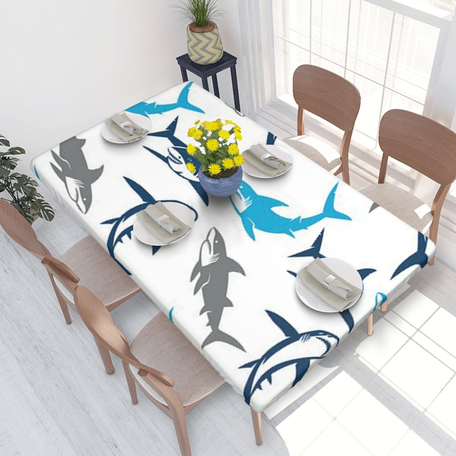 BNVSADC Sharks Printed 4FT Tablecloth 122x76 CM Polyester Kitchen Water Resistant Table Cloth Dining Table Decoration Table Covers