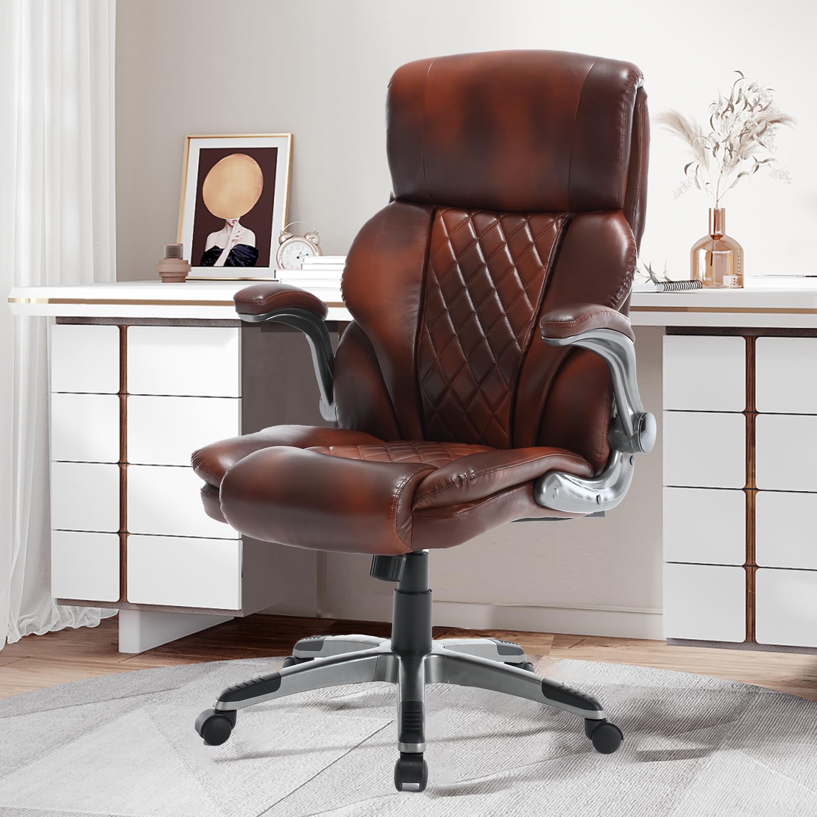 Brown Leather Leather Conference Room Chairs With Wheels KCREAM