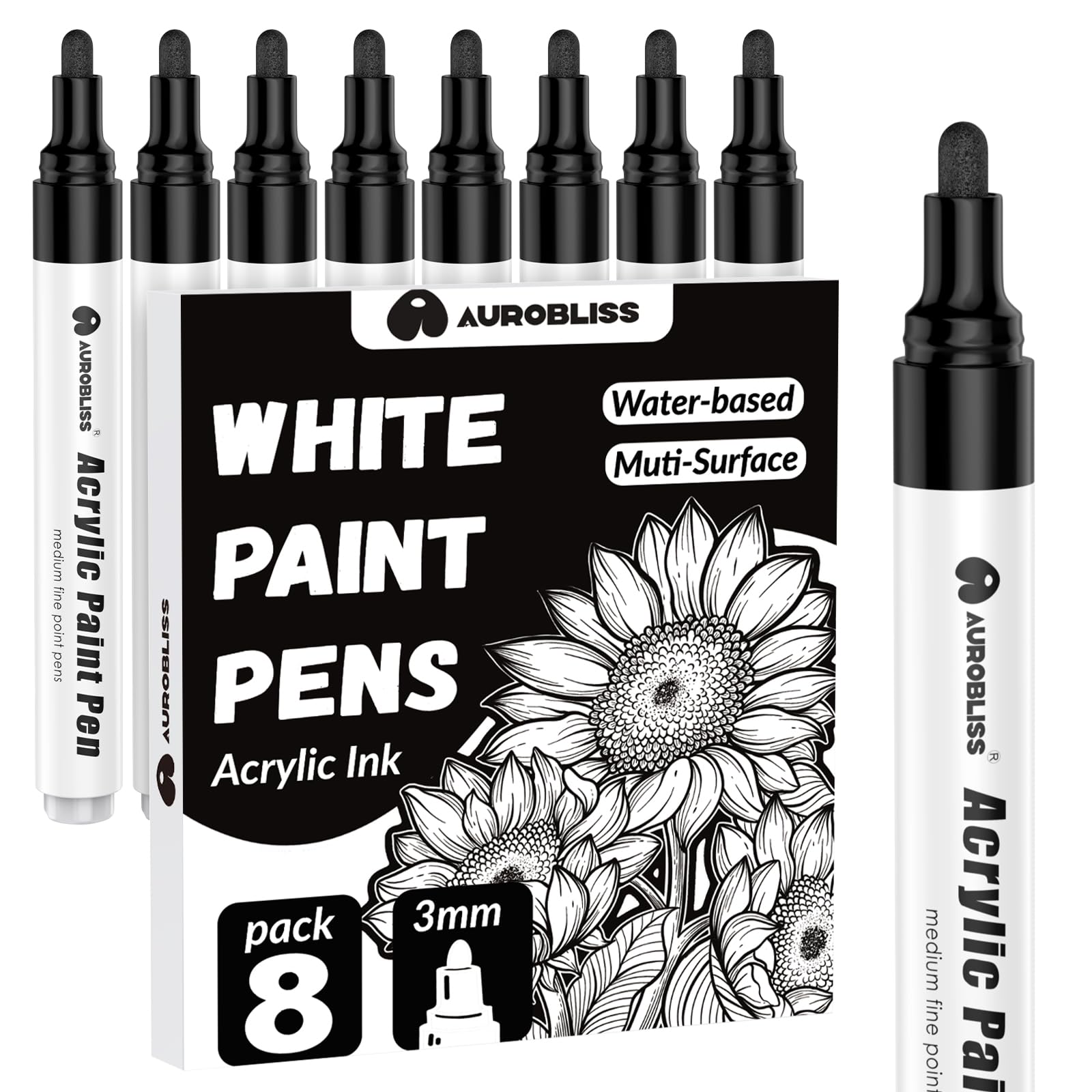 Black Acrylic Marker Pen 2-3 mm, 8 Permanent Markers for Metal, Leather, Plastic, Fabric, Clothes, Glass, Wood – Broad Tip