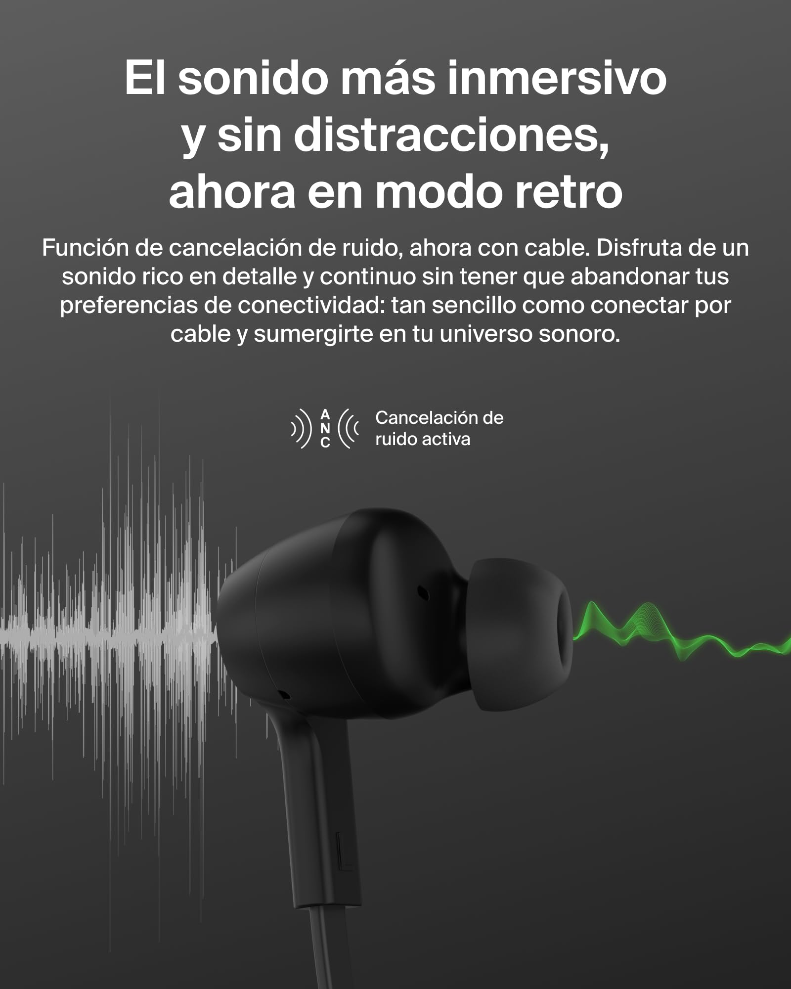 Belkin SoundForm ANC - Auriculares con Cable con Conector USB-C, Auriculares intrauditivos con micrófono, Auriculares para iPhone 17, iPhone 16, iPad Mini, Galaxy S25, Google Pixel 10, Android y más
