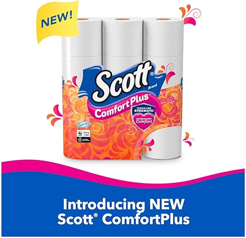 Miniatura 22 de Scott ComfortPlus - Papel higiénico, 12 rollos dobles, 231 hojas por rollo, seguro para séptico, papel higiénico de 1 capa