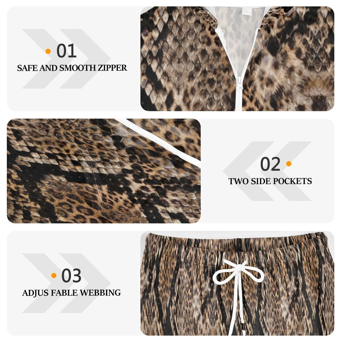 Conjunto deportivo de 2 piezas para mujer, estampado de piel de serpiente animal, conjunto deportivo de manga larga, conjunto deportivo de piel de leopardo