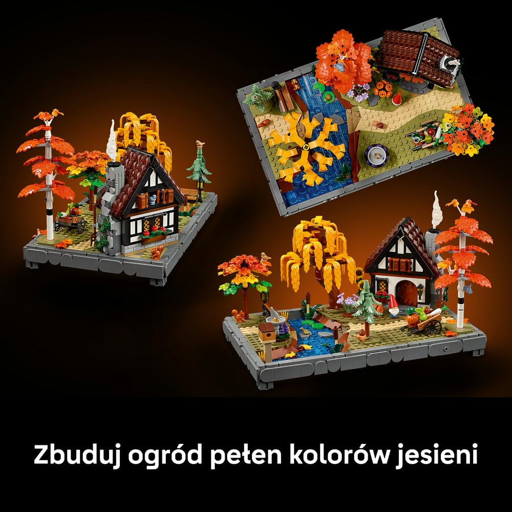 LEGO Icons Jesienny ogród z chatką 11372 | Rustykalna dekoracja do domu, kreatywne hobby, prezent dla dorosłych, zestaw klocków dla kobiet i mężczyzn, 1102 elementy