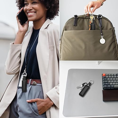 Miniatura 7 de Funda de cuero de microfibra para unidad flash USB, funda protectora con llavero, pequeña funda de transporte portátil para unidad flash USB (1