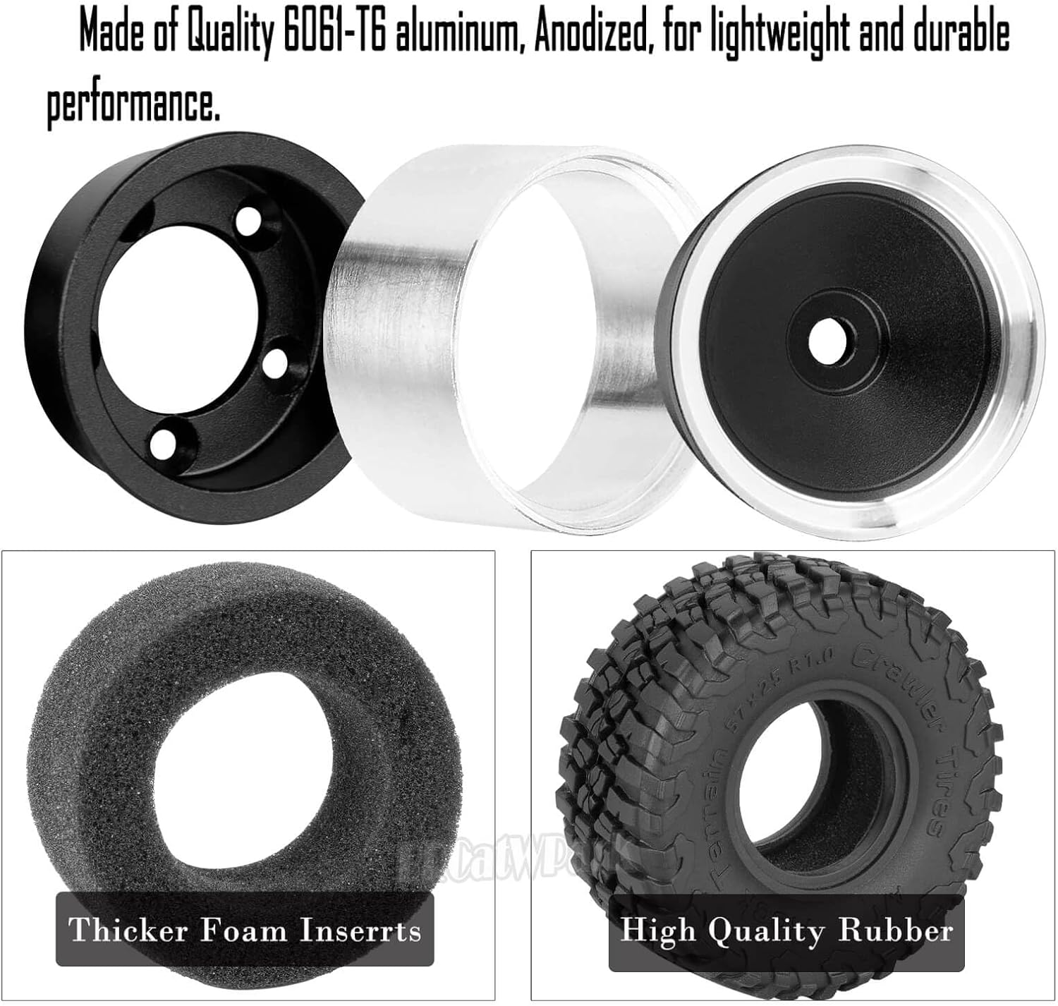 RC 1.0" Wheels and Tires for 1/18 TRX4M,1/24 Axai1 SCX24 RC Crawler Car,4PCS 1.0 Alloy Wheel Rims & Rubber Tires,w/Foam Inserts,Bailuchi Tires