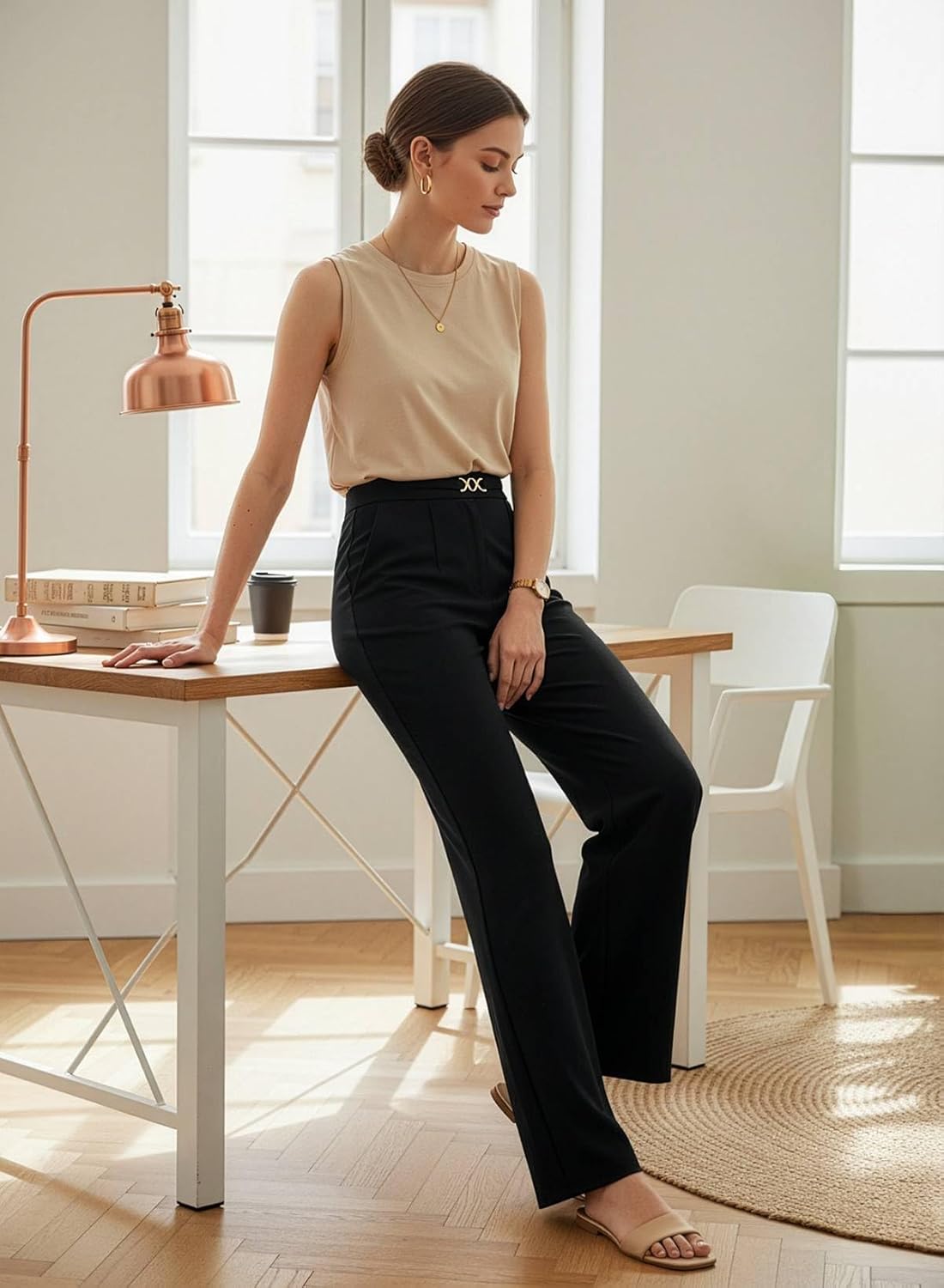 EVAELSS Wide Leg Pants Women Straight Elastic High Waisted Work Slacks Business Casual Pleated Dress Pants Trousers - Image 5