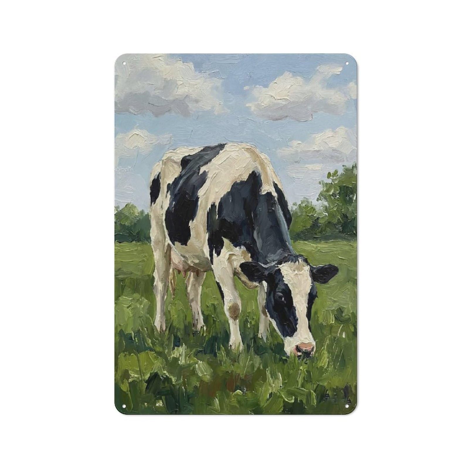 Junmoney Style-12 Tin Wall Plaque 30X20cm With Cow Grazing In A Field For Bar Or Restaurant, For Hospitality Decor Collectors