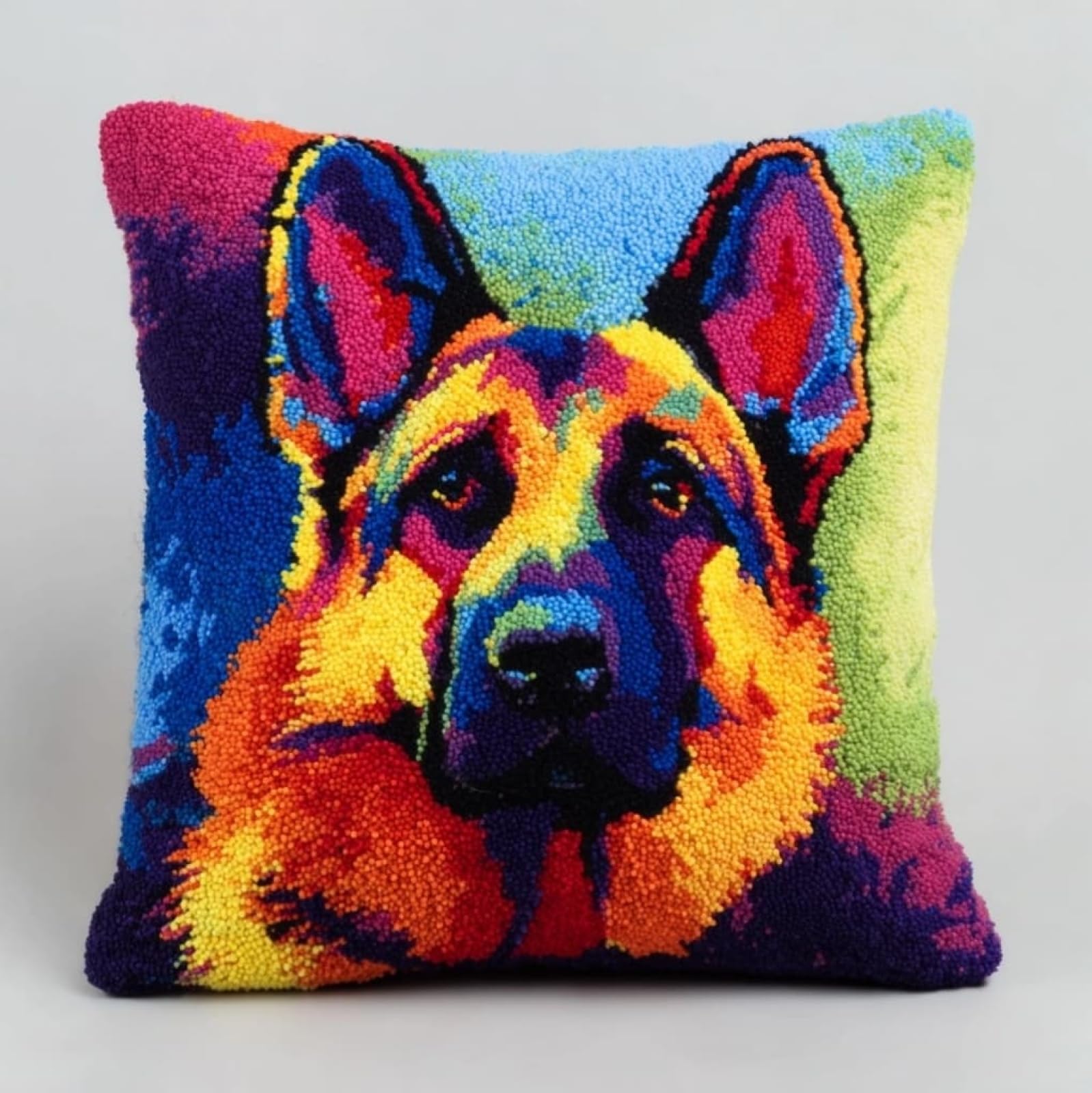 AxiangziK Latch Hook Cushion Kits for Adults Beginners,German Shepherd Dog 17X17Inch Crochet Craft Kits DIY Cute Pillow Case Sofa Home Decor,Gift for Women