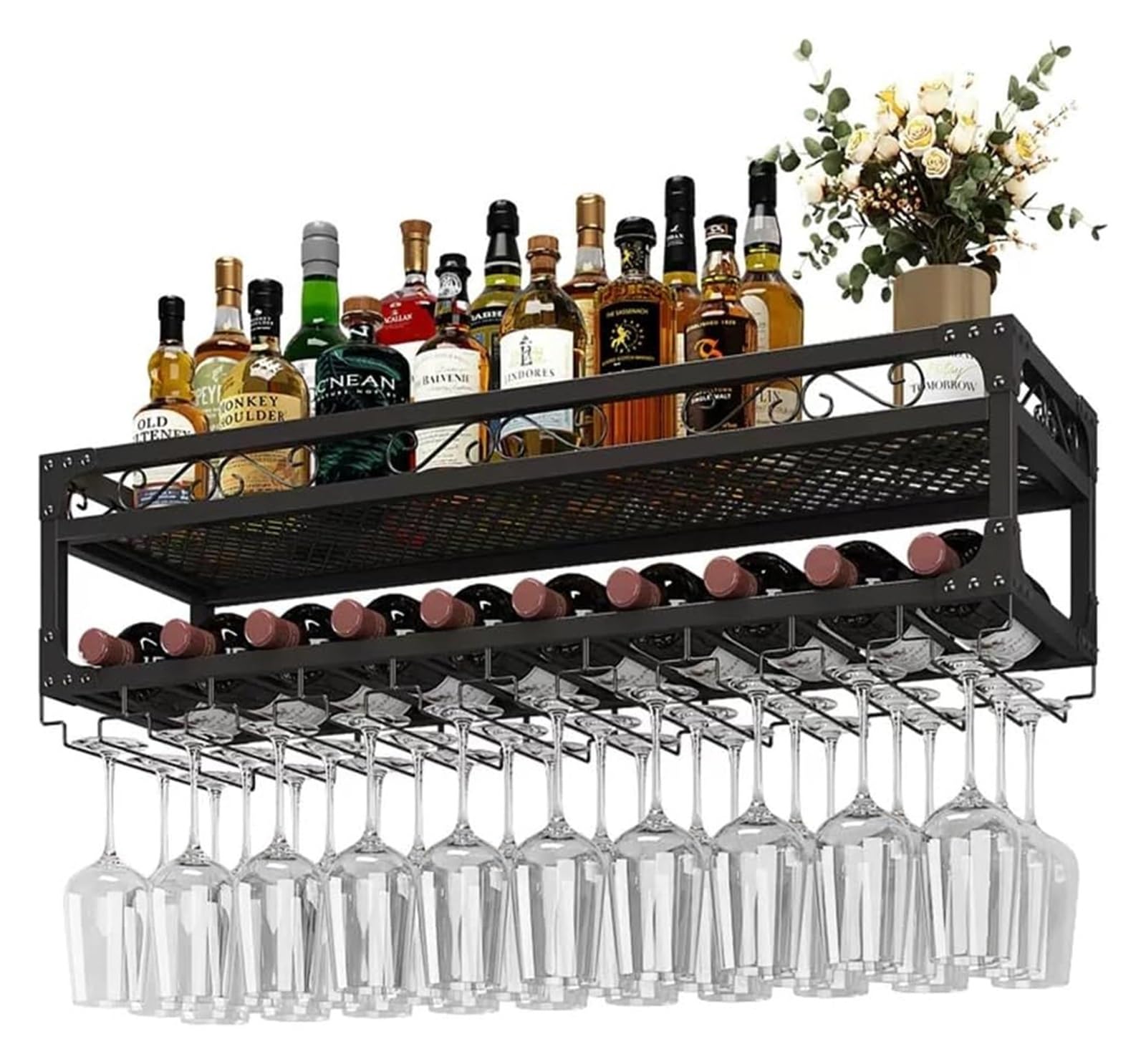Support en verre et étagère à vin suspendu pour petit espace