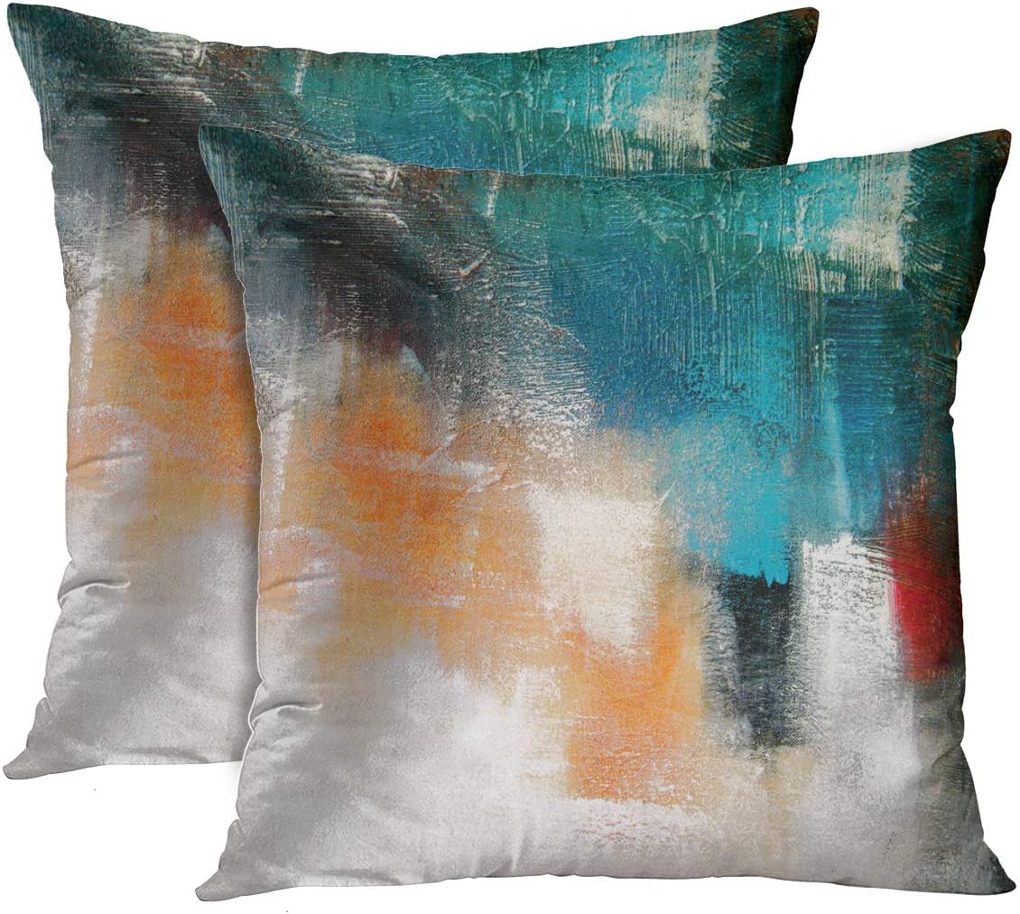 Emvency Throw Pillow Cover Canvas Colors Shading on Acrylic Painting Red Orange Blue and Turquoise Contemporary Mix Media Decorative Pillow Case Home Decor Square 18x18 Inches Pillowcase
