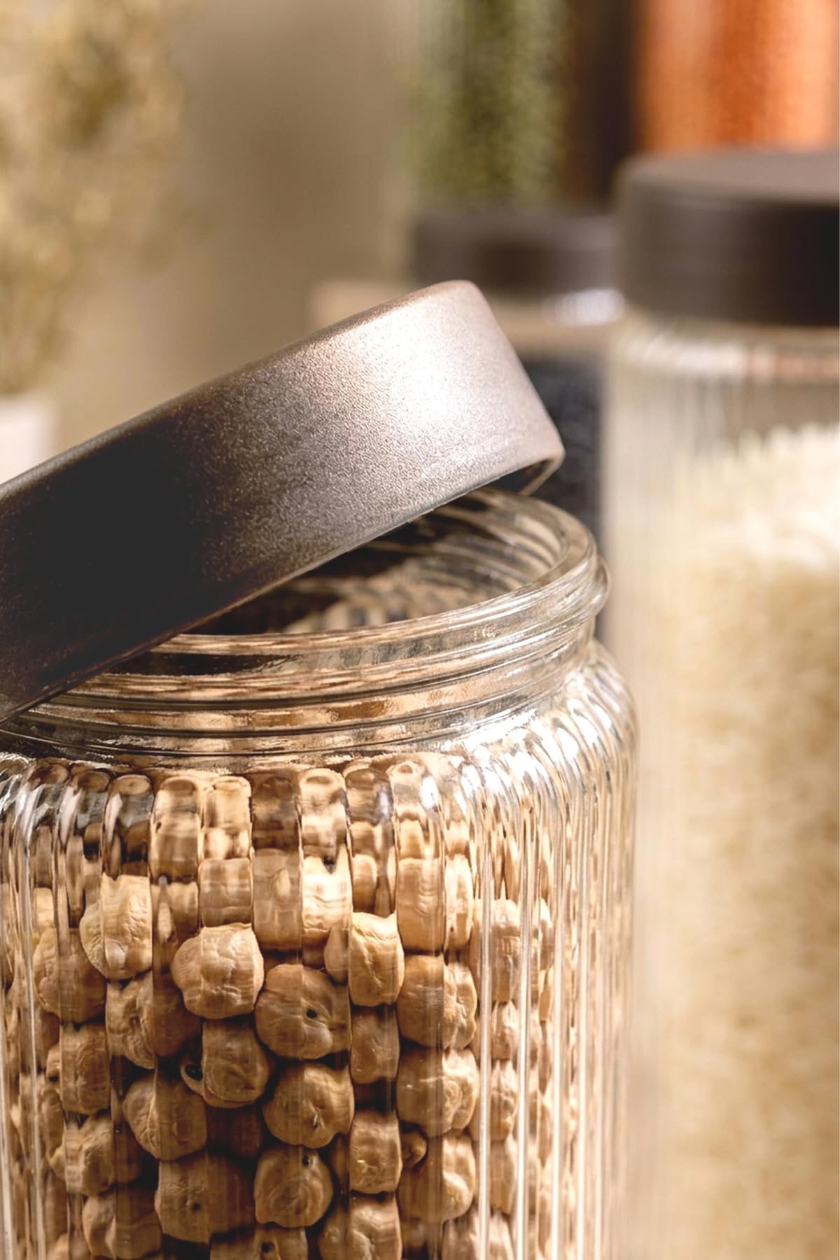 6er Vorratsgläser Set 1,5 L – Geriffelte Glasbehälter mit Bambusoptik Deckeln – Luftdichte Vorratsdosen für Pasta, Kaffee, Müsli und Lebensmittel