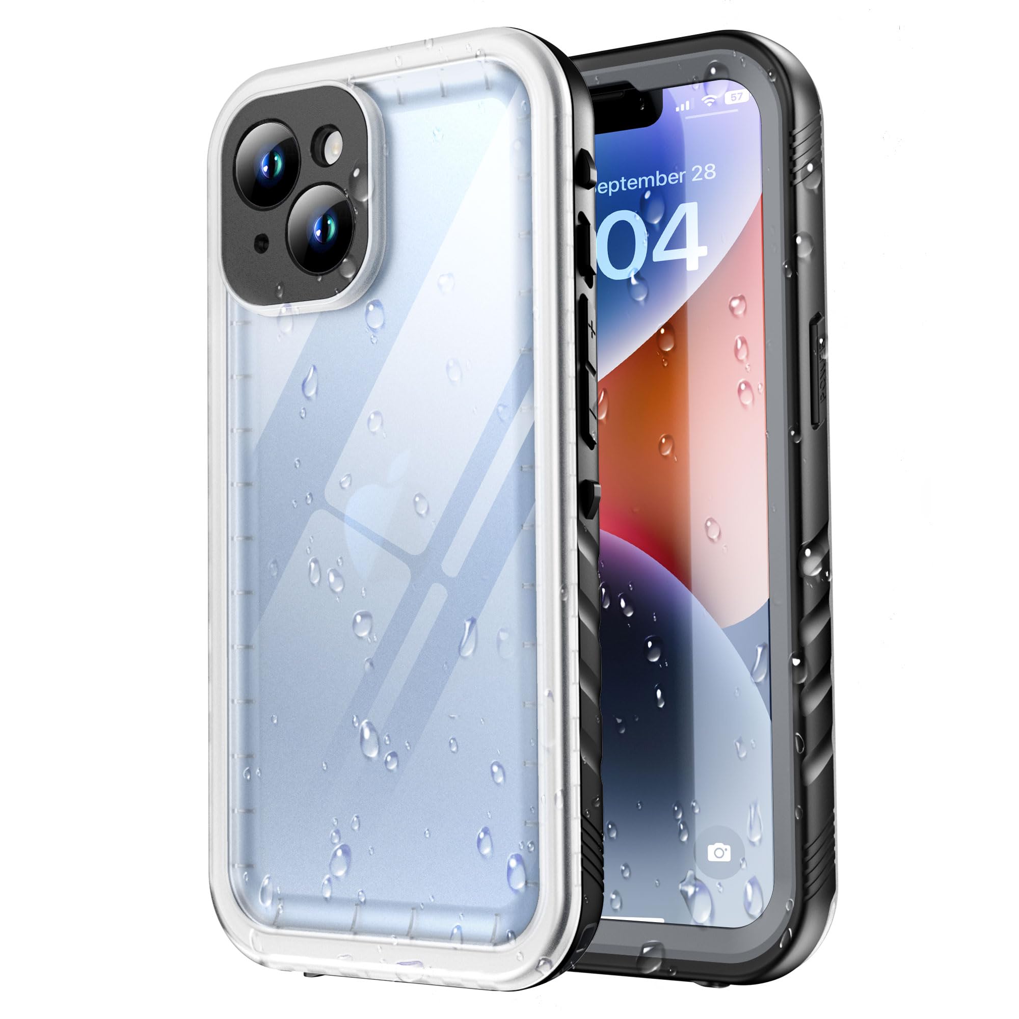 SPORTLINK for iPhone 14 Waterproof Case - Shockproof Heavy Duty Front and Back Cover with [Built in Screen/Camera Protector] 360 Full Body Protective [Dustproof][IP68 Underwater] - Black/Frosted Clear