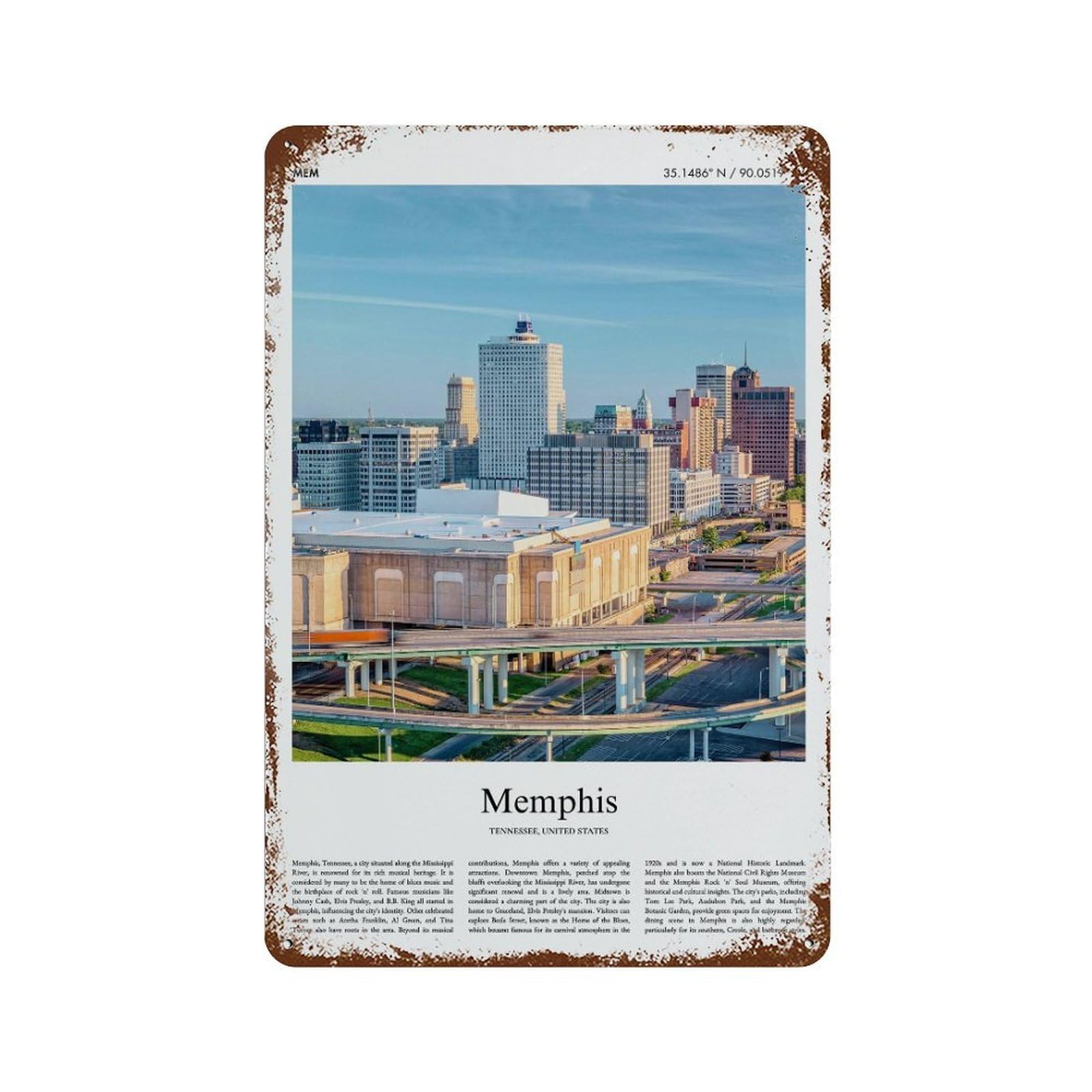 xiaoxiaoshen Memphis Tennessee, United States, USA City Scenery Wall Decor Art Metal Tin Poster Modern Home Decor Art Home Bar Shop Decorations Vintage Sign 30x20cm
