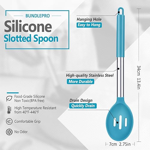 Miniatura 2 de Paquete de 2 cucharas grandes de silicona ranuradas para cocina con cucharón antiadherente de alta resistencia al calor, sin BPA, para escurrir y